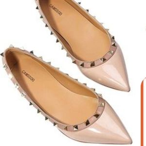 Camssoo pointy rivets studded flats pink shoes